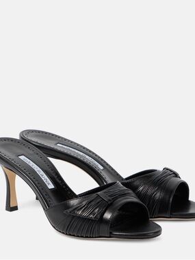 Manolo Blahnik Ebakmu Pleated Leather Mules